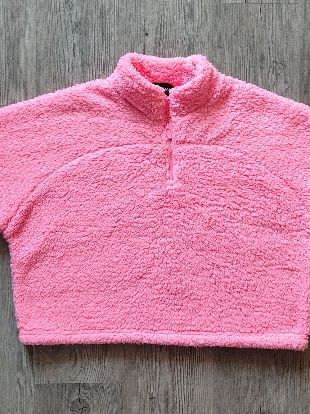 Zenana Women's Teddy Sherpa Fleece Half Zip Cropped Pullover Sweater Pink Size L